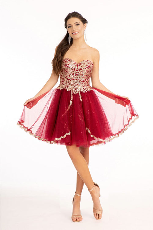 Beaded Bodice Short Strapless Dress by Elizabeth K GS1980