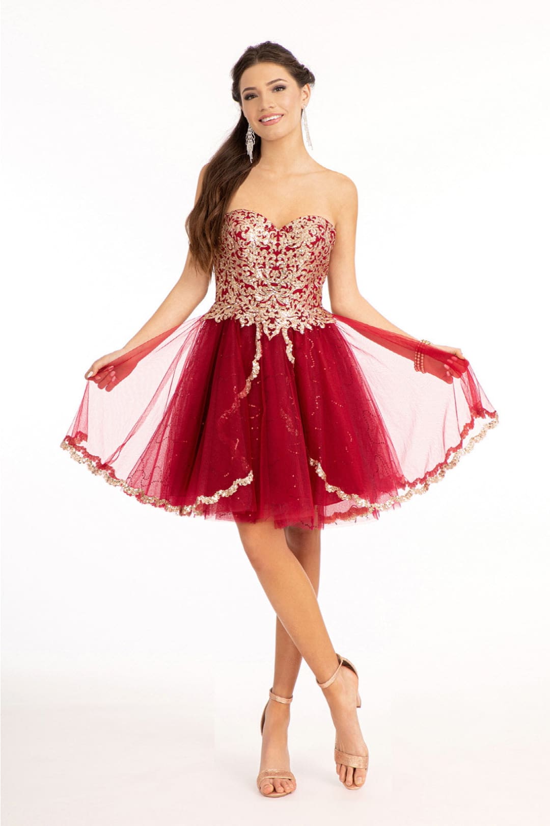 Beaded Bodice Short Strapless Dress by Elizabeth K GS1980