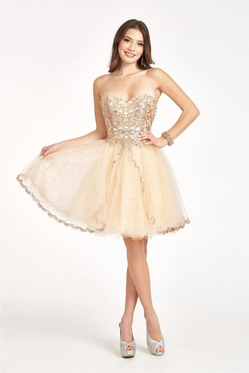 Beaded Bodice Short Strapless Dress by Elizabeth K GS1980