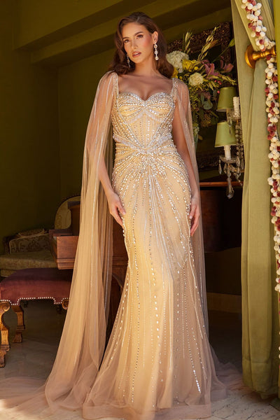 Beaded Fitted Cape Sleeve Gown by GLS Gloria GL3583-New Collection