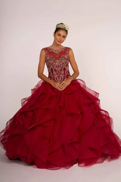 Beaded Illusion Ball Gown With Ruffled Skirt by Elizabeth KGL2511