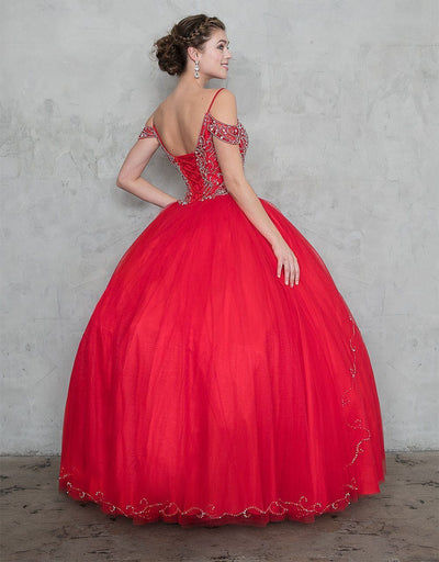 Cold-Shoulder Beaded Quinceañera Dress with A-Line Tulle Skirt by Calla Collection KY-78011