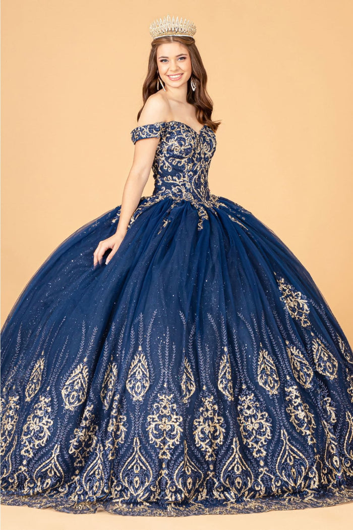 Navy & Gold Quinceanera Gown by Elizabeth K GL3079