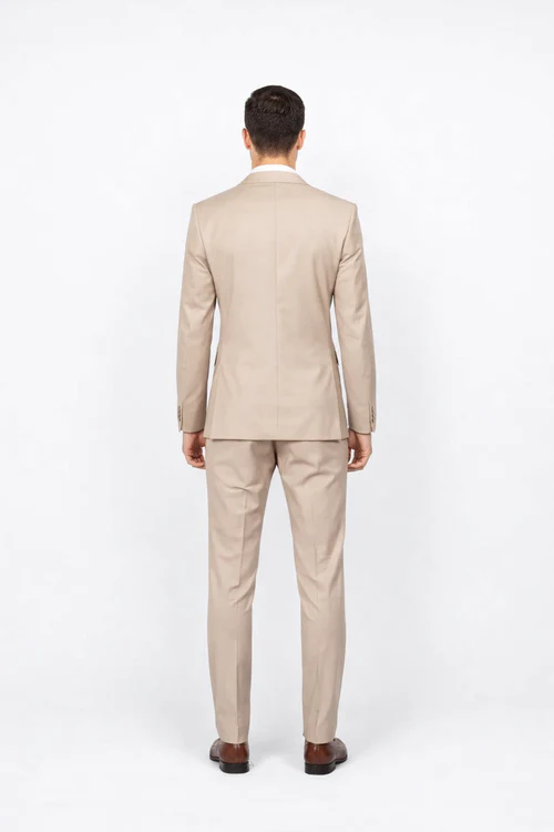 Beige Slim Fit Suit for Men by Rossiman Rossi - Tailored Skinny Fit Formal Suit - Italian 3-Piece Luxury Design USA Men's Outlet
