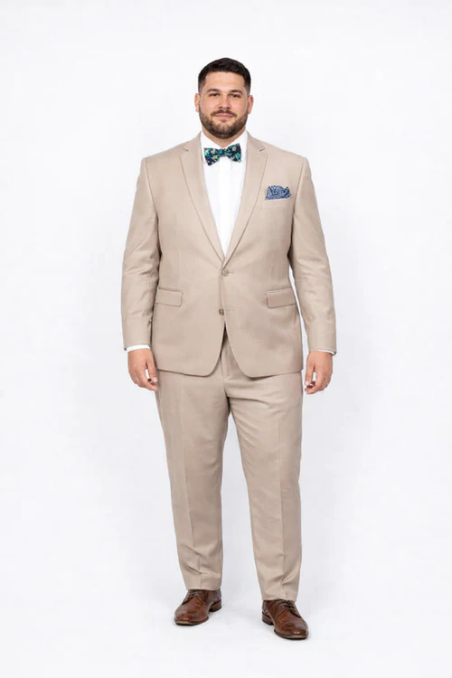Beige Slim Fit Suit for Men by Rossiman Rossi - Tailored Skinny Fit Formal Suit - Italian 3-Piece Luxury Design USA Men's Outlet