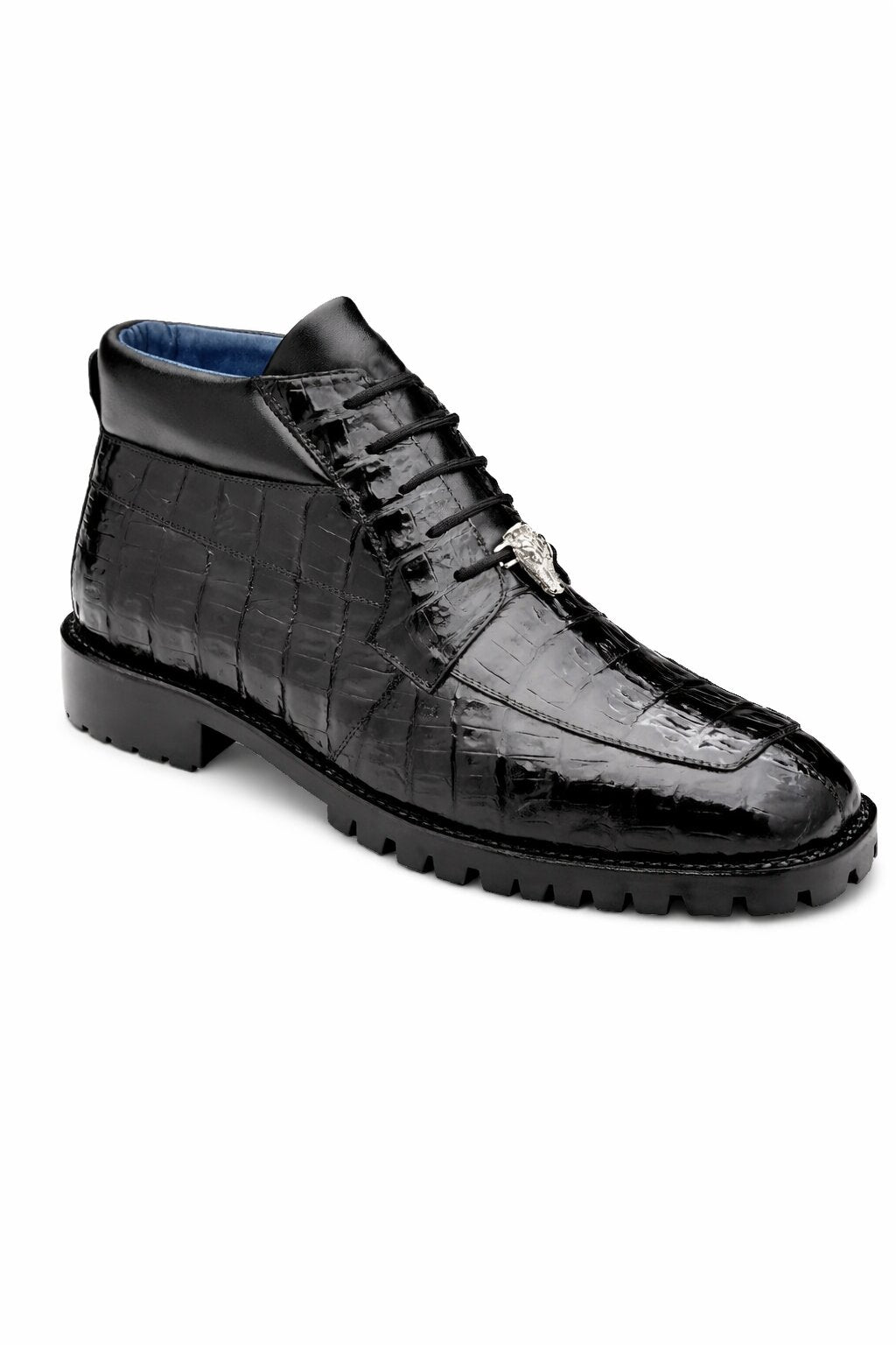 Gallardo Men's Shoes Black Exotic Caiman Crocodile Derby Split-toe Boots Belvedere Shoes
