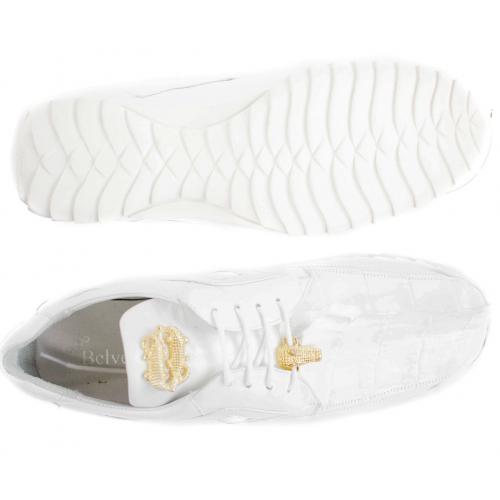 Vasco White Genuine Hornback Crocodile Soft Calf Casual Sneakers with Eyes by Belvedere Shoes