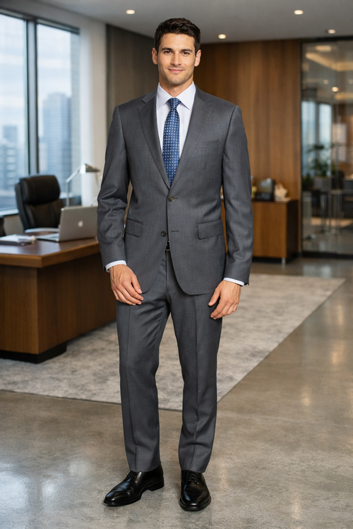 Bertolini 2PC Gray Two-button Suit Wool & Silk by Usamensoutlet