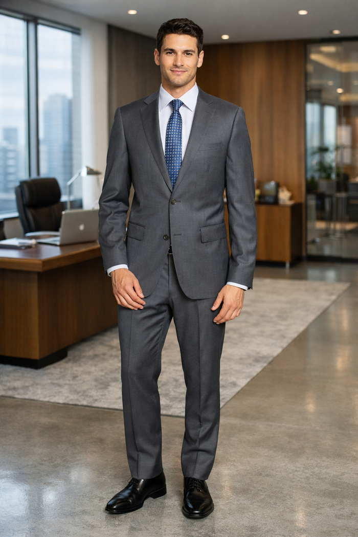 Bertolini 2PC Gray Two-button Suit Wool & Silk by Usamensoutlet