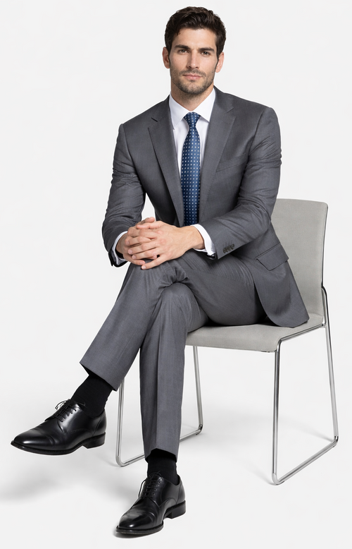 Bertolini 2PC Gray Two-button Suit Wool & Silk