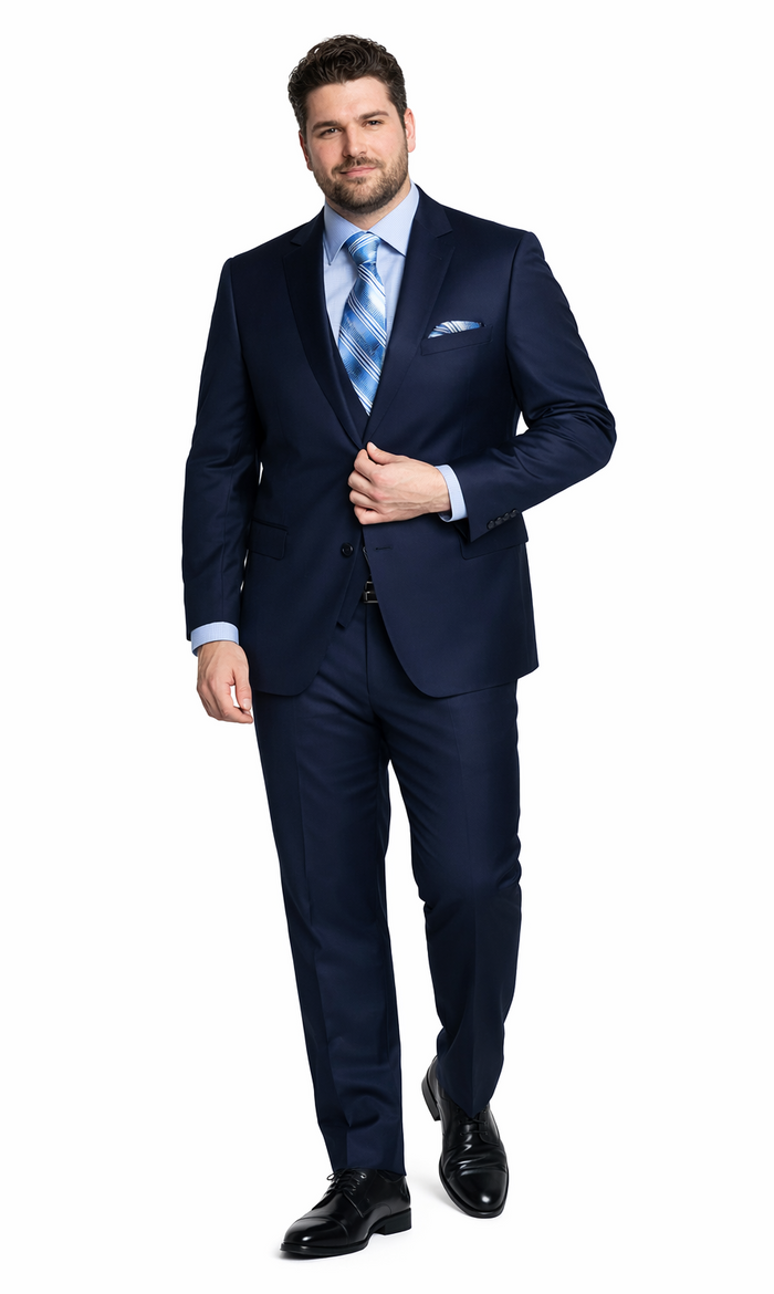 Bertolini 3 Piece Wool/Silk Solid Navy Suit by Usamensoutlet