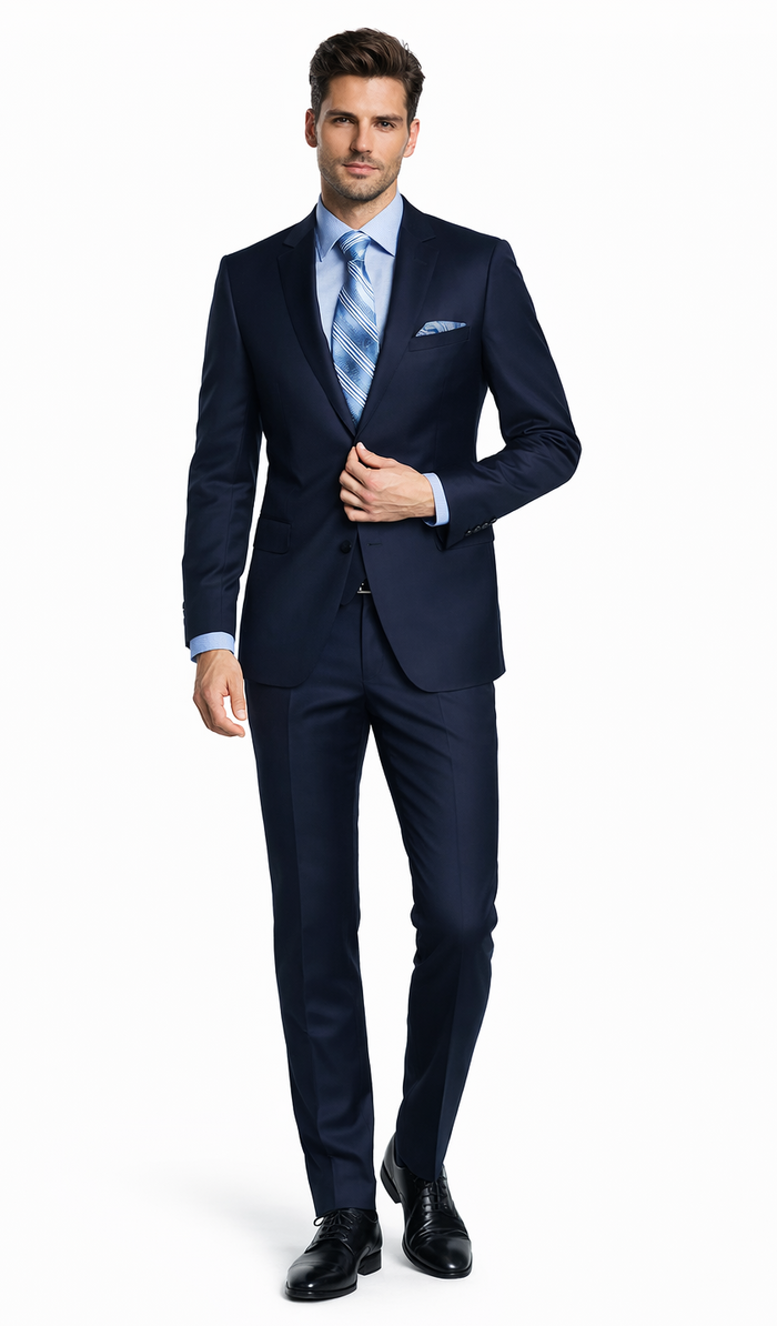 Bertolini 3 Piece Wool/Silk Solid Navy Suit by Usamensoutlet