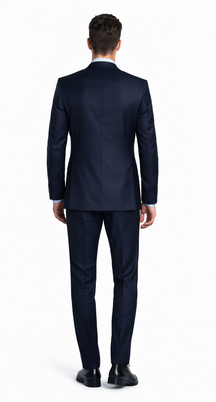 Bertolini 3 Piece Wool/Silk Solid Navy Suit by Usamensoutlet