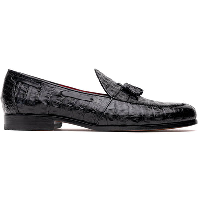 Marco Di Milano Bianchi Caiman Crocodile Tassel Loafers Black