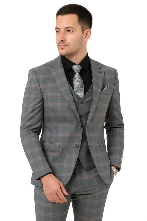 Big and Tall Business Suits - Suits For Big Man - Large Men's Grey  Windowpane   Vested Suits