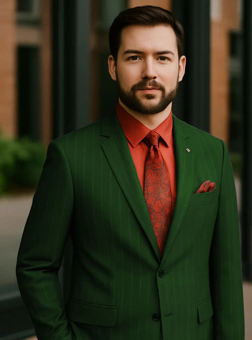 Big and Tall Hunter Green Pinstripe Suit