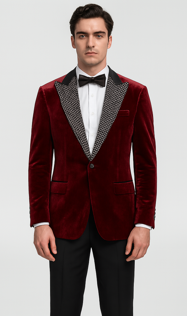 Big and Tall Velvet Blazer in Color Burgundy- Sportcoat Rhinestone-Embedded Stacy Adams
