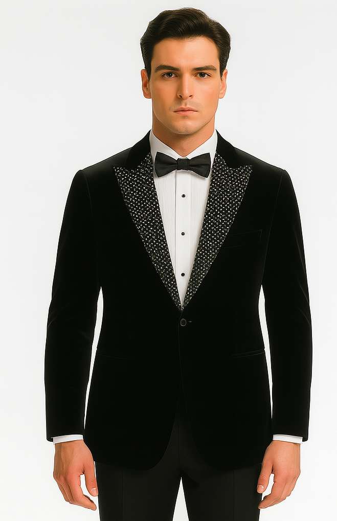 Big and Tall Velvet Blazer in Color Black  - Sportcoat  Rhinestone-Embedded  Stacy Adams