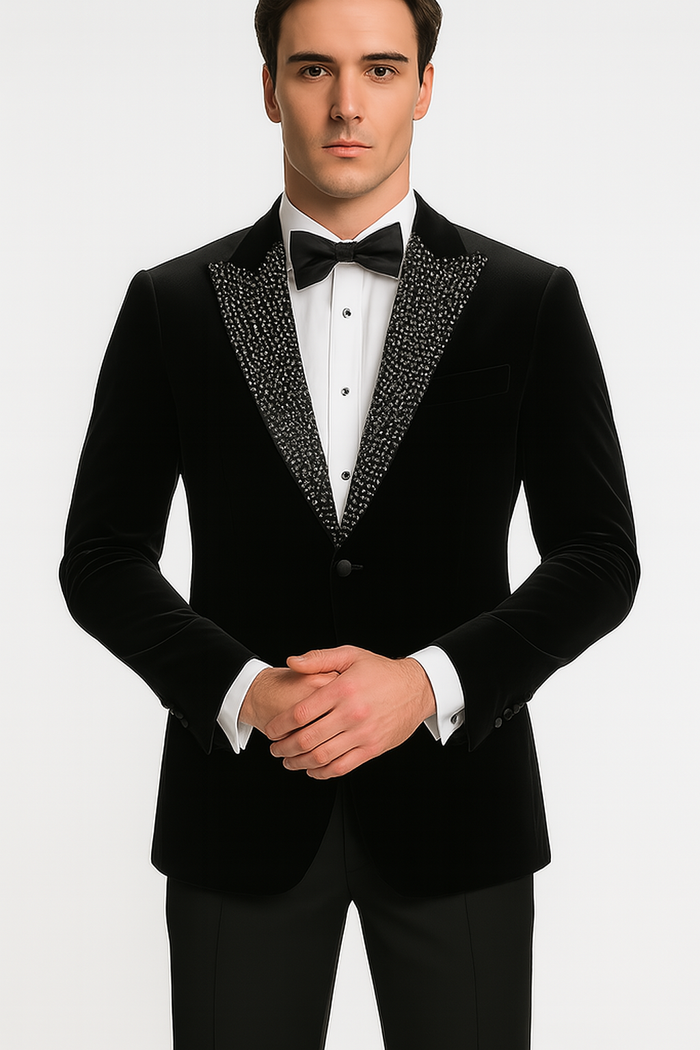 Big and Tall Velvet Blazer in Color Black - Sportcoat Rhinestone-Embedded Stacy Adams $179