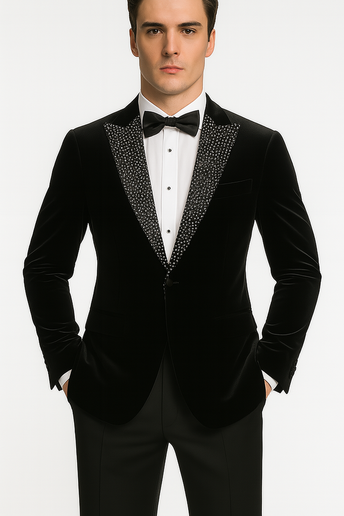 Big and Tall Velvet Blazer in Color Black - Sportcoat Rhinestone-Embedded Stacy Adams $179