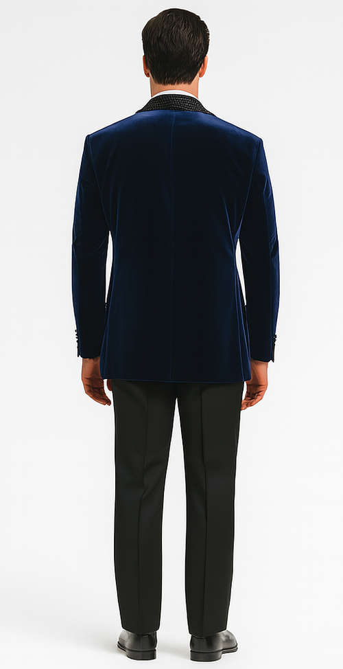 Big and Tall Velvet Blazer in Color Blue  - Sportcoat  Rhinestone-Embedded  Stacy Adams