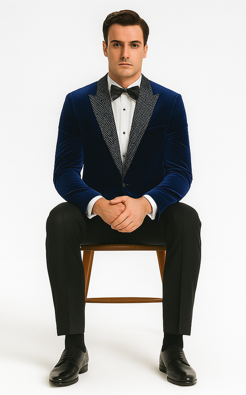 Big and Tall Velvet Blazer in Color Blue  - Sportcoat  Rhinestone-Embedded  Stacy Adams