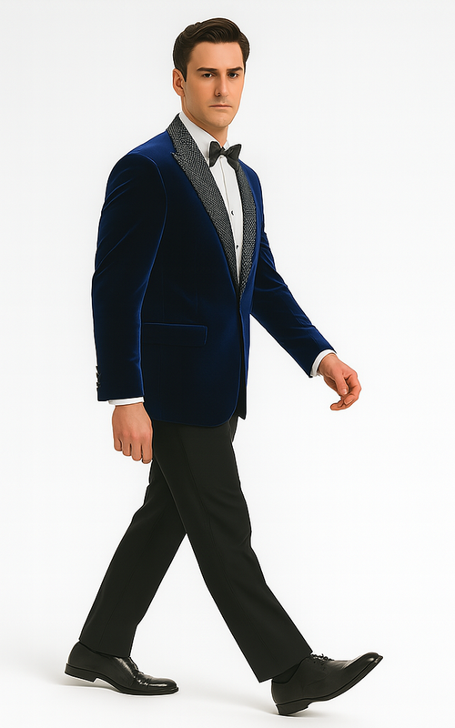 Big and Tall Velvet Blazer in Color Blue - Sportcoat Rhinestone-Embedded Stacy Adams $179
