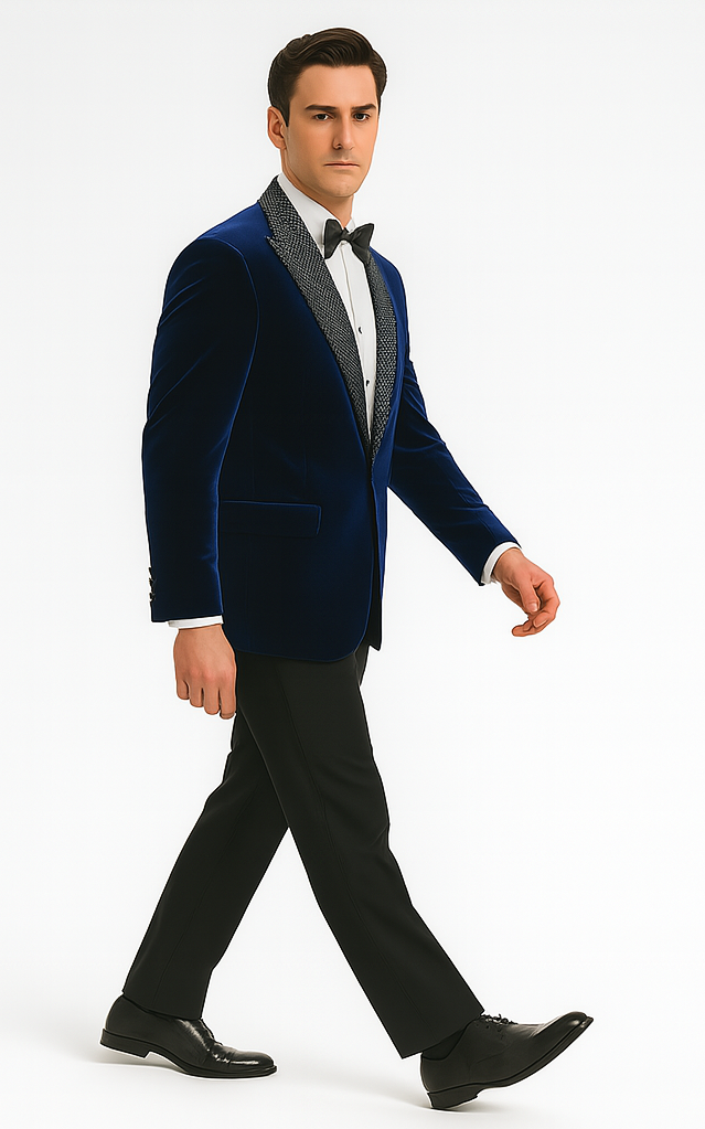 Big and Tall Velvet Blazer in Color Blue - Sportcoat Rhinestone-Embedded Stacy Adams $179