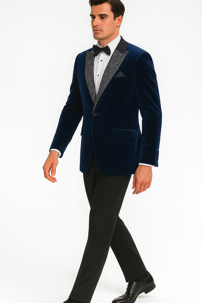 Big and Tall Velvet Blazer in Color Blue - Sportcoat Rhinestone-Embedded Stacy Adams $179