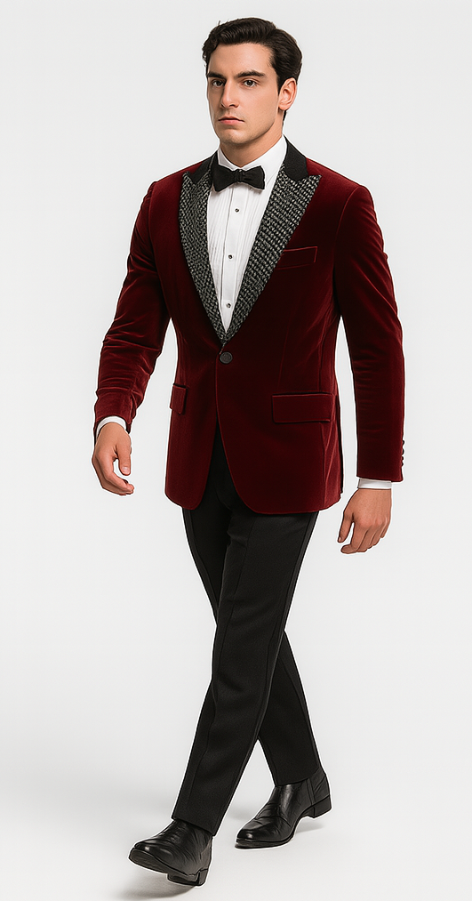Big and Tall Velvet Blazer in Color Burgundy- Sportcoat Rhinestone-Embedded Stacy Adams