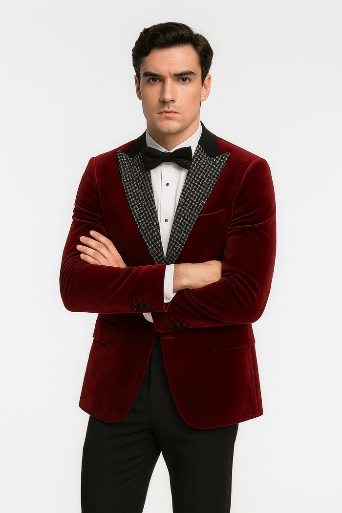 Big and Tall Velvet Blazer in Color Burgundy- Sportcoat Rhinestone-Embedded Stacy Adams