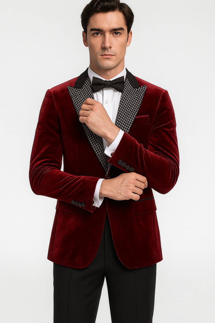 Big and Tall Velvet Blazer in Color Burgundy- Sportcoat Rhinestone-Embedded Stacy Adams