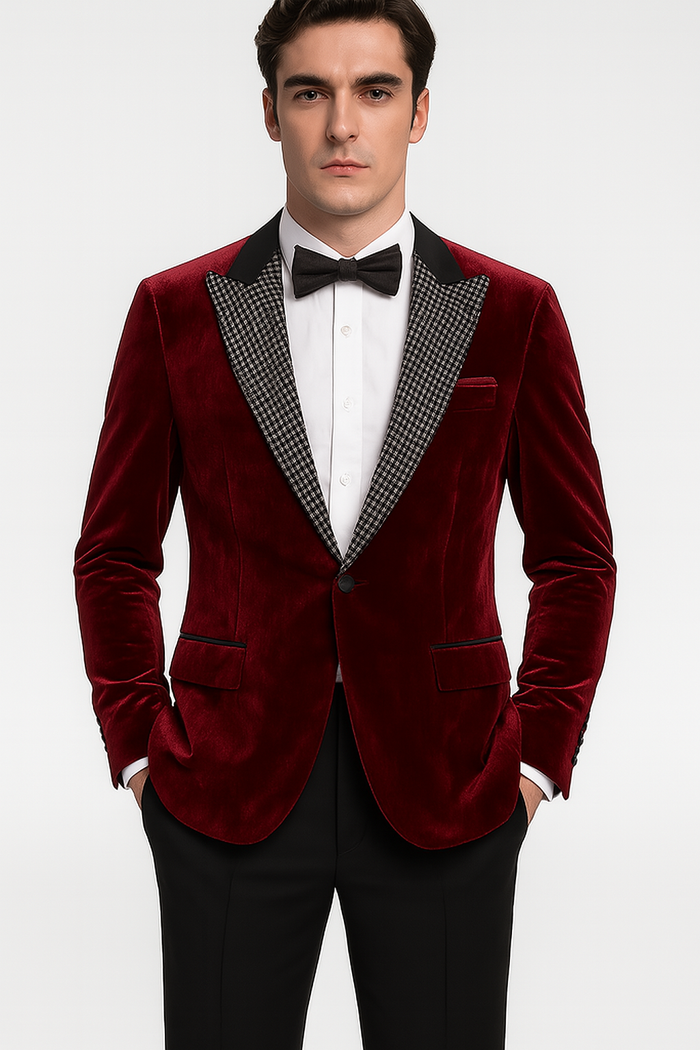 Big and Tall Velvet Blazer in Color Burgundy- Sportcoat Rhinestone-Embedded Stacy Adams