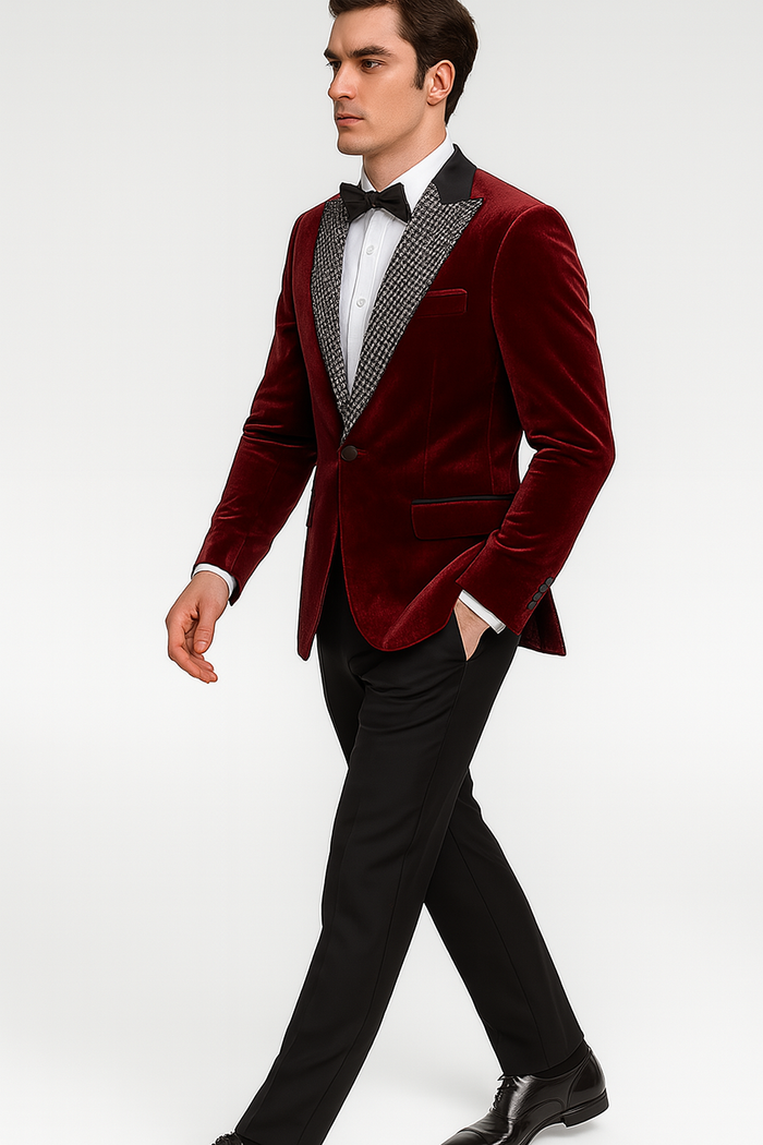 Big and Tall Velvet Blazer in Color Burgundy- Sportcoat Rhinestone-Embedded Stacy Adams