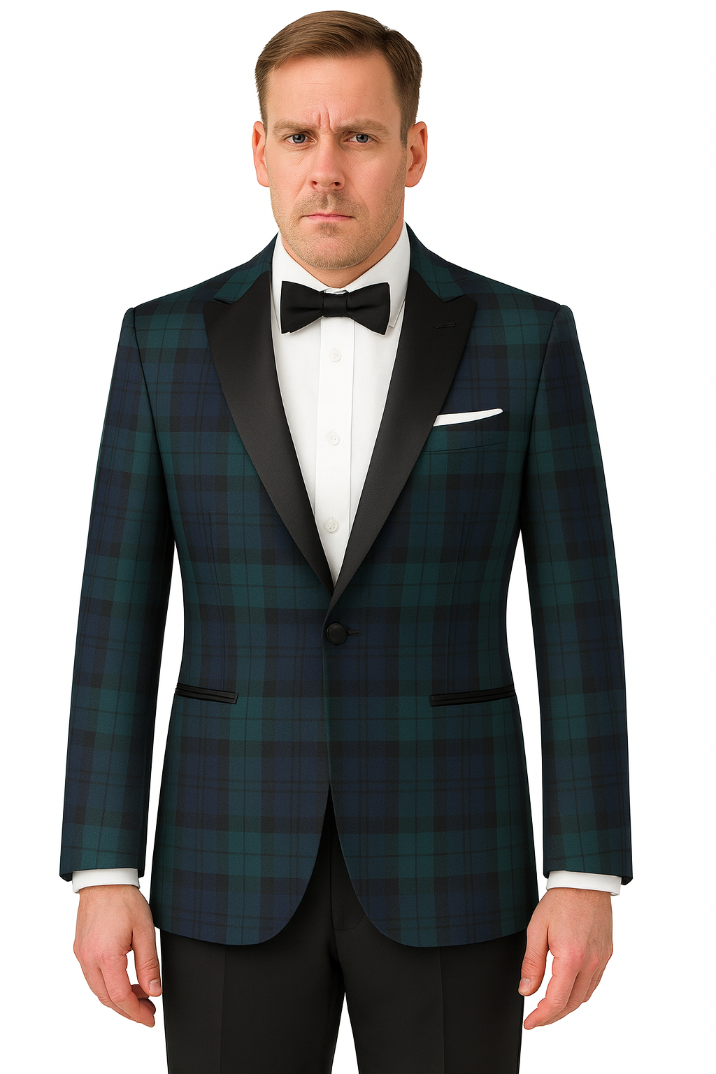Big and Tall Plait Sport Coat - Windowpane Checkered Scottish English Pattern Party Blazers in Color Green and Blue Tartan