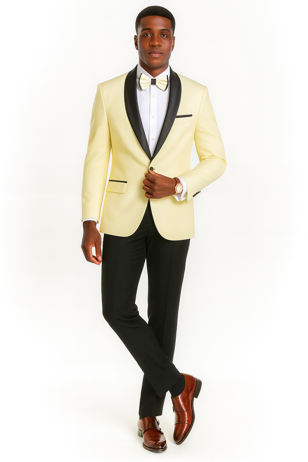Big And Tall Suit For Men - Jacket + Pants + Bowtie + Pants - Ivory Suit