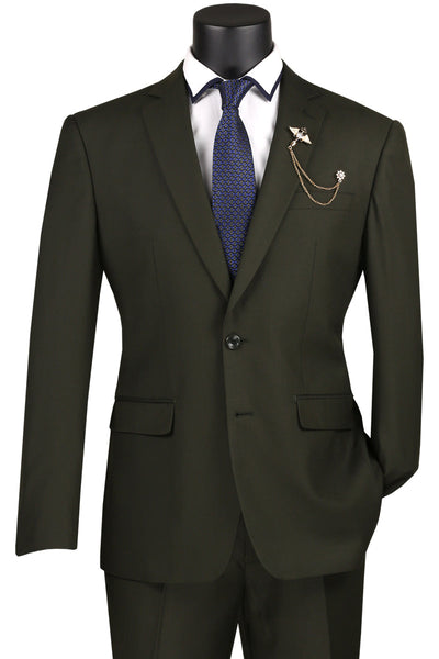 Mens Olive Slim Fit Suit with 2-Button Closure