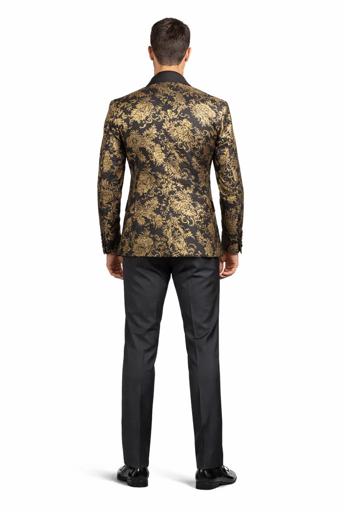 Black and Gold Prom Suit - Mens Paisley Velvet Foil Smoking Gold Jacket