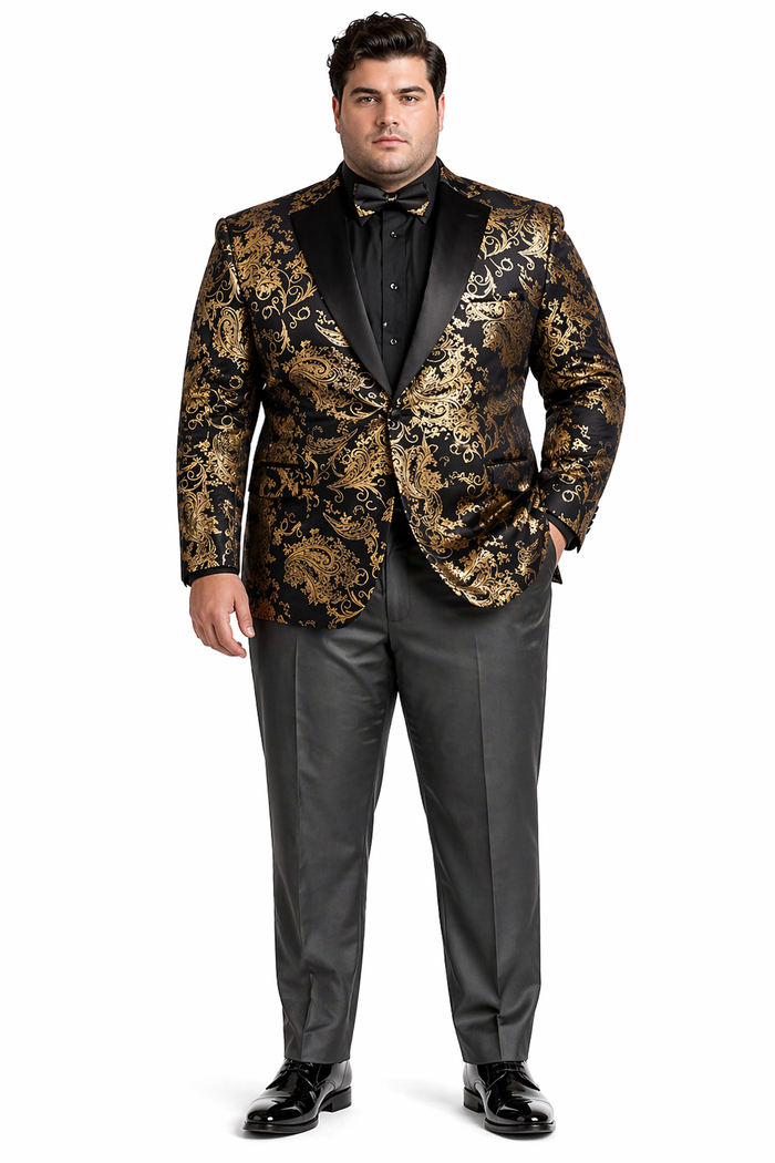 Black and Gold Prom Suit - Mens Paisley Velvet Foil Smoking Gold Jacket