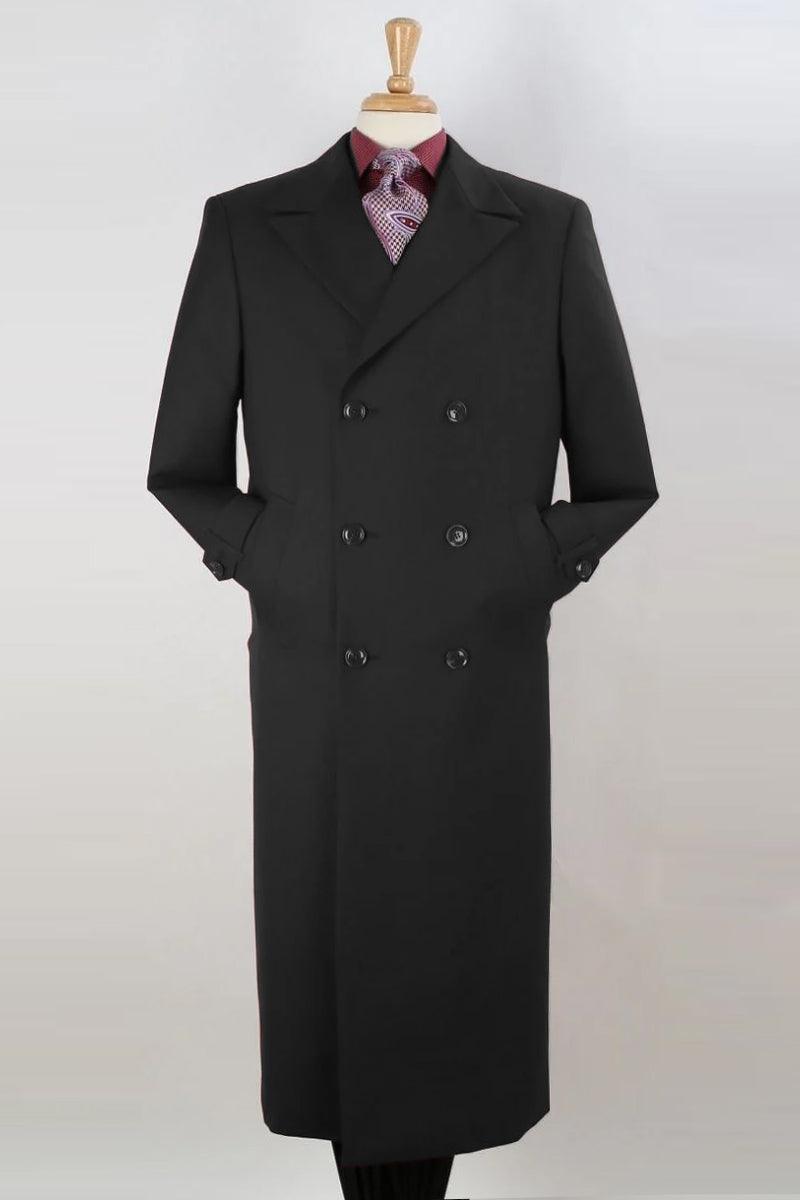 Black Diamond Men's Double-Breasted Wool Gab. Overcoat in Black - USA Men's Outlet – SuitUSA