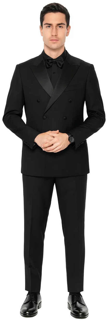 Black Double Breasted Slim Fit Tuxedo Peak Lapel - Wedding - Prom