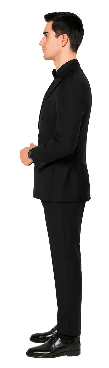 Black Double Breasted Slim Fit Tuxedo Peak Lapel - Wedding - Prom