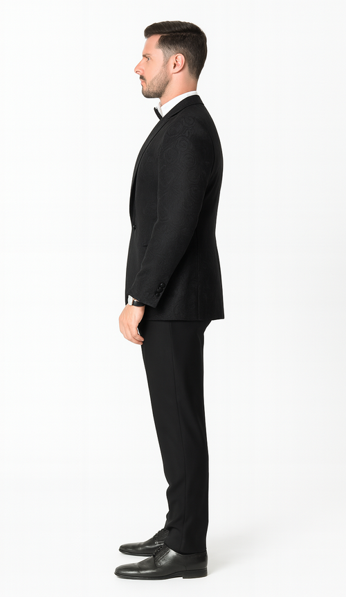 Black Floral Tuxedo Jacket with Shawl Lapel – Wedding & Prom