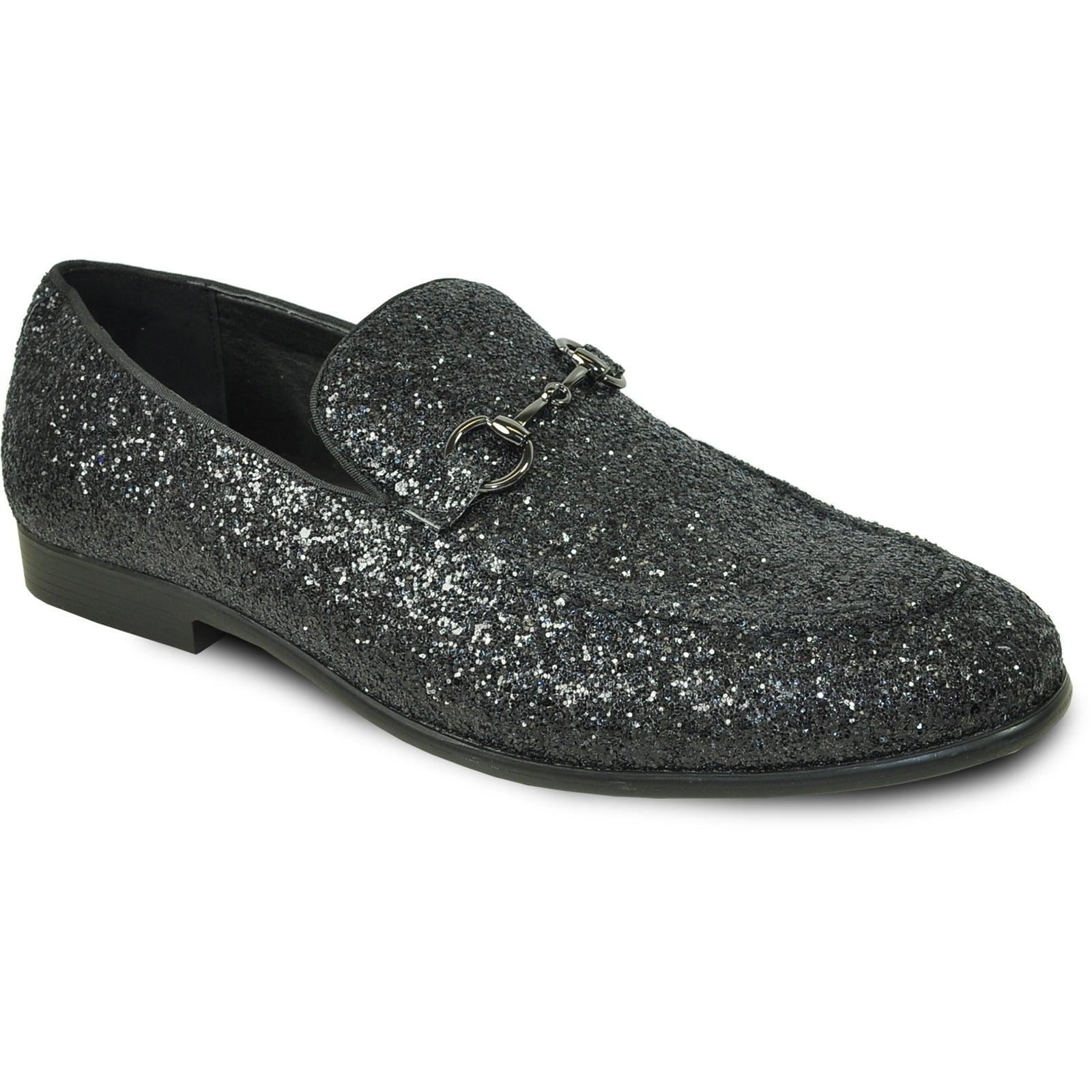 "Black Glitter Sequin Tuxedo Loafers by Bravo: Stylish Menswear for Your Prom Night" - USA Men's Outlet – SuitUSA