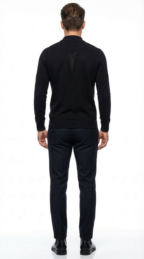 Black mock neck sweater pullover for men – cotton blend long sleeve knit