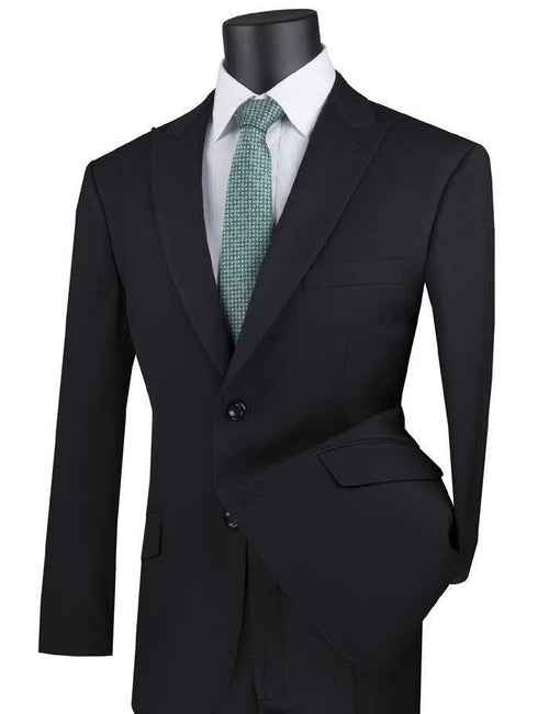 Black Modern Fit Peak Lapel Suit by Vinci