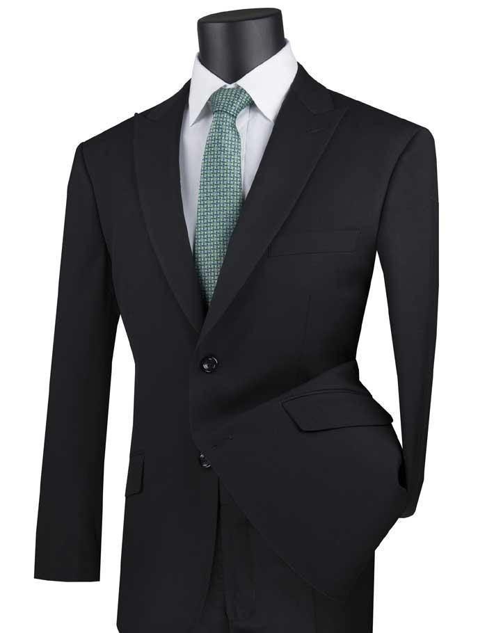 Black Modern Fit Peak Lapel Suit by Vinci