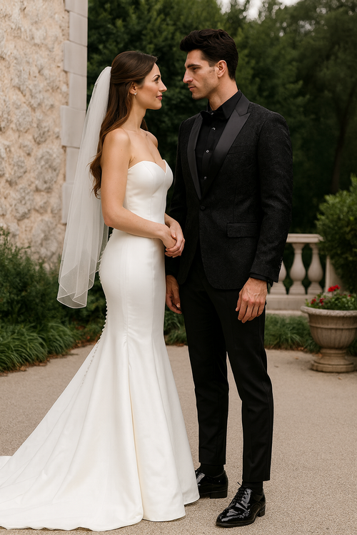 Black Tuxedo Jacket Paisley Pattern Slim Fit - Wedding - Prom