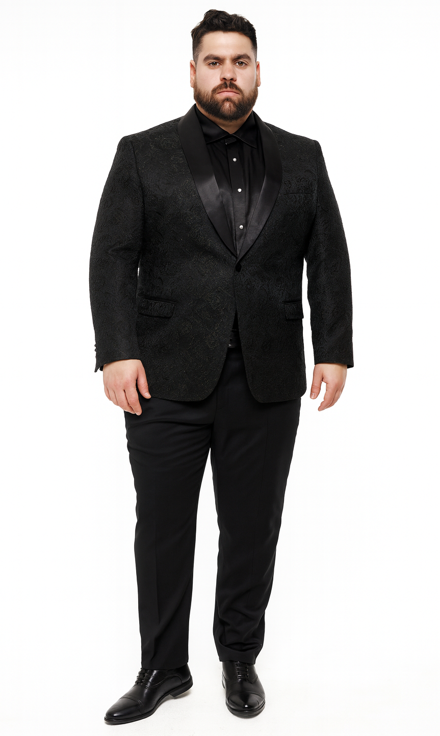 Black Tuxedo Jacket Paisley Pattern Slim Fit - Wedding - Prom