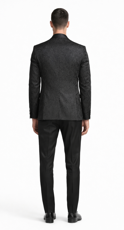 Black Tuxedo Jacket Paisley Pattern Slim Fit - Wedding - Prom
